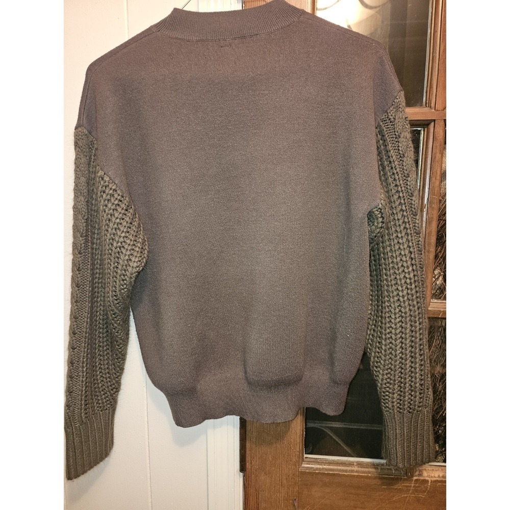 Olive Green Sweater, Cable Knit Arms, Mock Neck Sz Small